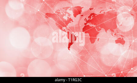 Global cyberattack digital world cyber security dots and lines connected, red bokeh circles Stock Photo