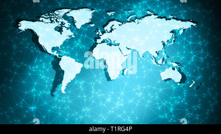World map geometric shapes background abstract connection dots and wires Stock Photo