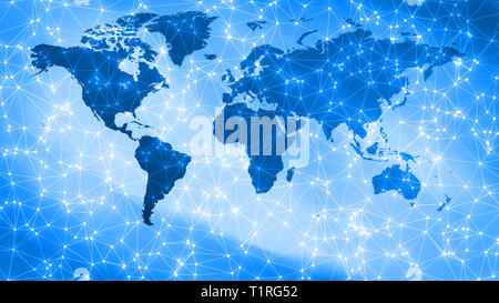 Cyber threats digital world security, connecting dots and lines on world map Stock Photo
