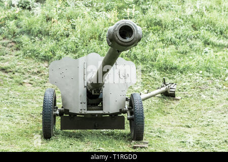 Old Soviet artillery antitank gun from World War II age Stock Photo
