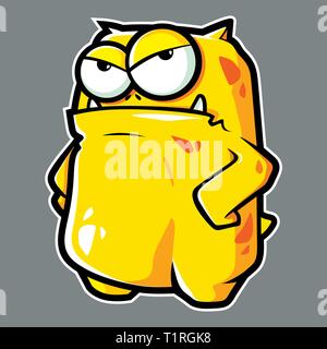 Cute Little Yellow Dinosaur Character with Angry Face Illustration in Cartoon Style Stock Vector