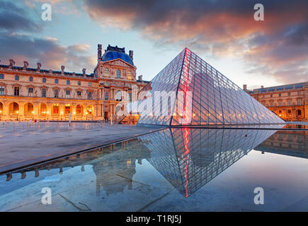 Paris, France - February 9, 2015: The Louvre Museum is one of the world's largest museums and a historic monument. A central landmark of Paris, France Stock Photo