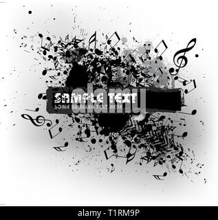 Grunge musical background with blots and place for your text (black and white) Stock Vector