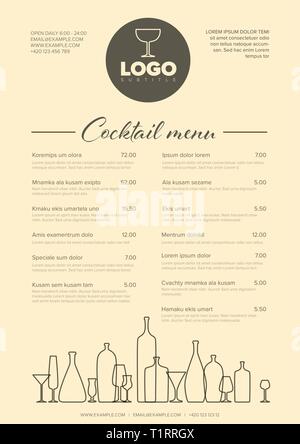 Modern light brown minimalistic cocktail menu template with two columns design layout and nice typography Stock Vector