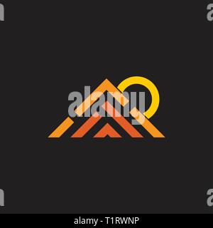 colorful mountain sun simple triangle stripes geometric logo vector Stock Vector