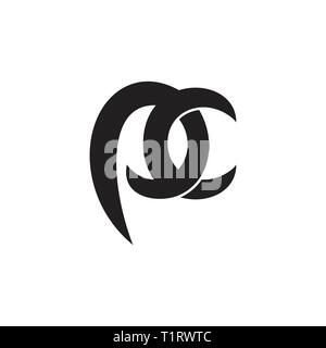 letters pc simple linked curves logo vector Stock Vector