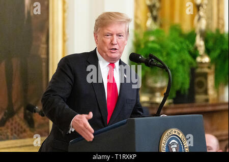 President Donald Trump seen speaking during the Medal of Honour ...