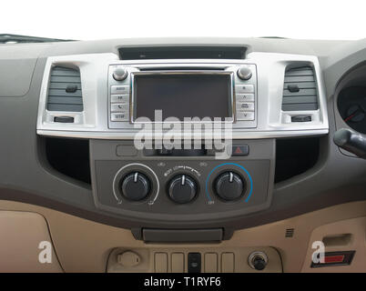 Toyota Vigo Champ 3000 Turbo Car Interior Console include Touch Screen Monitor Air Condition Car Cigarette Lighter Stereo. Toyota Vigo Champ 3000 Turb Stock Photo