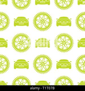 Seamless pattern with cars and wheels. Automotive background. Transport backdrop. Stock Vector