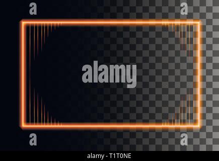 Neon style abstract rectangular frame. Orange effect frame. Glittering, glowing border. Illustration on transparent background. Stock Vector