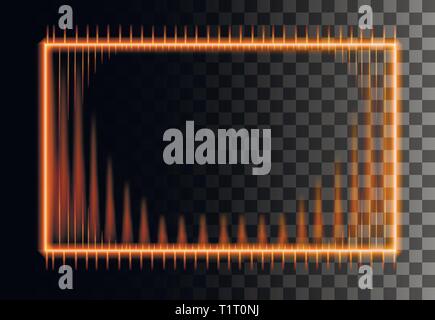 Neon style abstract rectangular frame. Yellow effect frame. Glittering, glowing border. Illustration on transparent background. Stock Vector