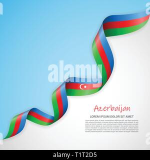 Vector banner in white and blue colors and waving ribbon with flag of Azerbaijan. Template for poster design, brochures, printed materials, logos Stock Vector