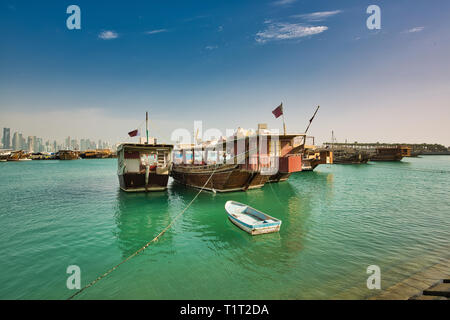 Traditional arabic dhows in Doha, Qatar Stock Photo