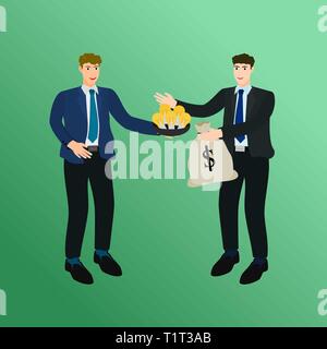 Businessman exchange idea and money , success deal concept Stock Vector