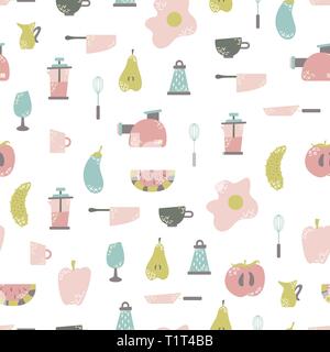 Seamless pattern with kitchen appliances in a flat cartoon style. Background for design. Cooking Stock Vector
