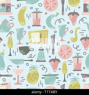 Seamless pattern with kitchen appliances in a flat cartoon style. Background for design. Cooking Stock Vector