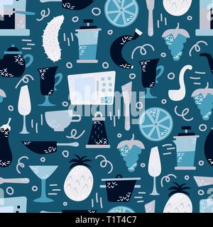 Seamless pattern with kitchen appliances in a flat cartoon style. Background for design. Cooking Stock Vector