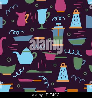 Seamless pattern with kitchen appliances in a flat cartoon style. Background for design. Cooking Stock Vector