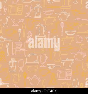 Seamless pattern with kitchen appliances in lines. Background for design. Cooking Stock Vector