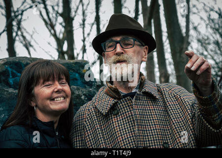 Playwright John Byrne and wife Jeanine Davies March 27th 2019 Paisley Stock Photo