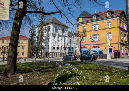 SONNEBERG, GERMANY - CIRCA MARCH, 2019: The Juttaplatz of Sonneberg town, Thuringia, Germany Stock Photo