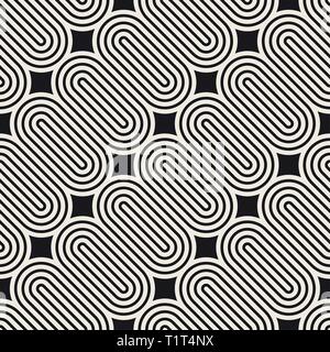 Vector seamless pattern. Monochrome bold round stripes. Decorative geometric lines texture. Stock Vector