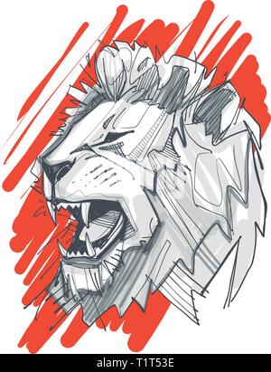 Hand drawn vector ink illustration or drawing of a lion head Stock Vector