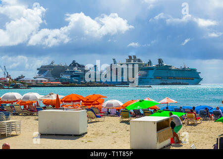 A cruise ship destination in the caribbean Philipsburg is the main town and capital of the country of Saint Sint Maarten. The town is situated on a A Stock Photo