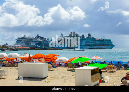 A cruise ship destination in the caribbean Philipsburg is the main town and capital of the country of Saint Sint Maarten. The town is situated on a A Stock Photo