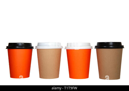 Different colored coffee cups isolated on a white background. Stock Photo