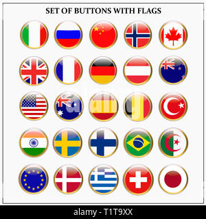 Bright set of banners with flags. Colorful illustration with flags of the world for web design. Stock Photo