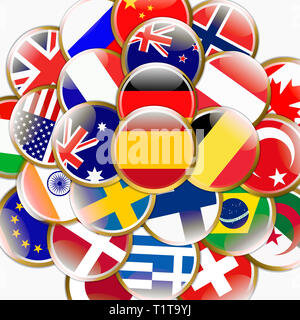 Bright collage of banners with flags. Colorful illustration with flags of the world for design. Stock Photo