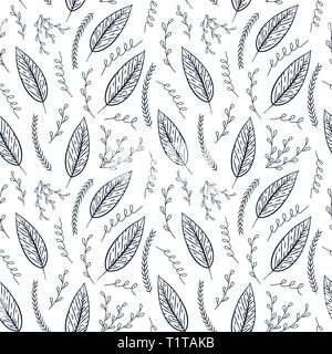 Vector Seamless Contour Floral Pattern. Hand Drawn Monochrome Floral  Texture, Decorative Leaves, Coloring Book Stock Vector Image & Art - Alamy