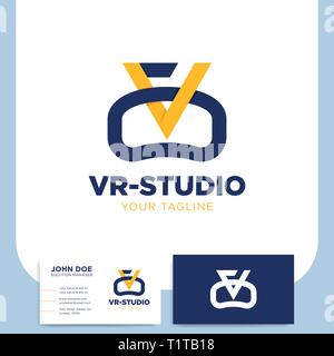 Vr monogram logo design template virtual reality logotype colorful line and business card Stock Vector