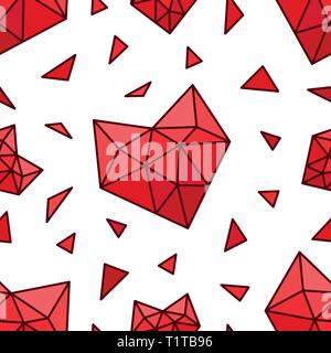 Seamless Polygon heart valentine s day greeting card pattern Stock Vector