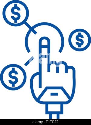 Robot hand, future finance line icon concept. Robot hand, future finance flat  vector symbol, sign, outline illustration. Stock Vector