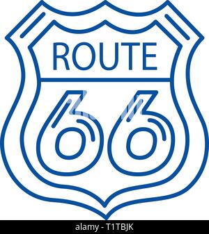 Route 66 sign line icon concept. Route 66 sign flat  vector symbol, sign, outline illustration. Stock Vector