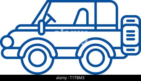 Safari jeep line icon concept. Safari jeep flat  vector symbol, sign, outline illustration. Stock Vector