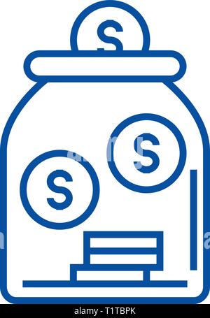 Saving money jar line icon concept. Saving money jar flat  vector symbol, sign, outline illustration. Stock Vector