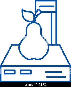 Scales shop,pear line icon concept. Scales shop,pear flat  vector symbol, sign, outline illustration. Stock Vector