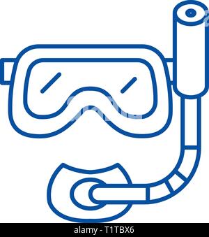 Scuba diving mask line icon concept. Scuba diving mask flat  vector symbol, sign, outline illustration. Stock Vector