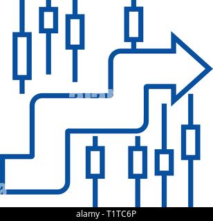 Sideways,finance analysis line icon concept. Sideways,finance analysis flat  vector symbol, sign, outline illustration. Stock Vector