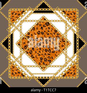 Abctract seamless pattern with golden chain with animal skin background ...