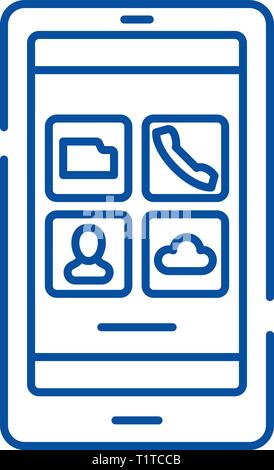 Smartphone apps line icon concept. Smartphone apps flat  vector symbol, sign, outline illustration. Stock Vector