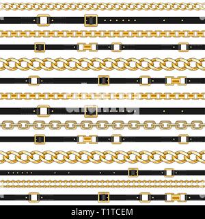 Abctract horizontal seamless pattern with belts and chain on white for fabric. Trendy repeating print. Stock Vector