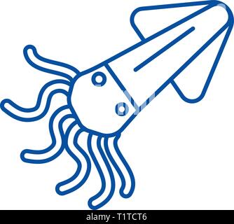 Squid,calamary line icon concept. Squid,calamary flat  vector symbol, sign, outline illustration. Stock Vector