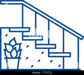 Staircase at the entrance line icon concept. Staircase at the entrance flat  vector symbol, sign, outline illustration. Stock Vector