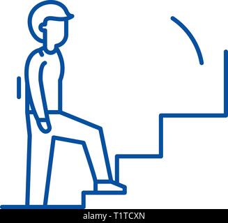 Step by step solutions line icon concept. Step by step solutions flat  vector symbol, sign, outline illustration. Stock Vector