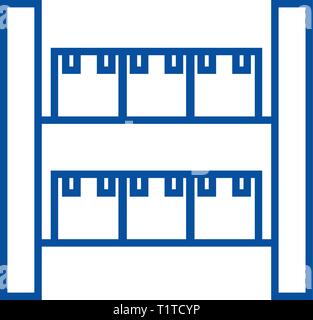 Stock, industrial warehouse  line icon concept. Stock, industrial warehouse  flat  vector symbol, sign, outline illustration. Stock Vector