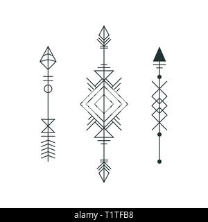 Set of graphic arrows for tattoo design. Vector minimalism, geometry, hipster design elements. Stock Vector